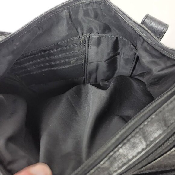 Genuine Leather Black Shoulder Bag | Multi Pocket Crossbody Purse - Picture 9 of 15